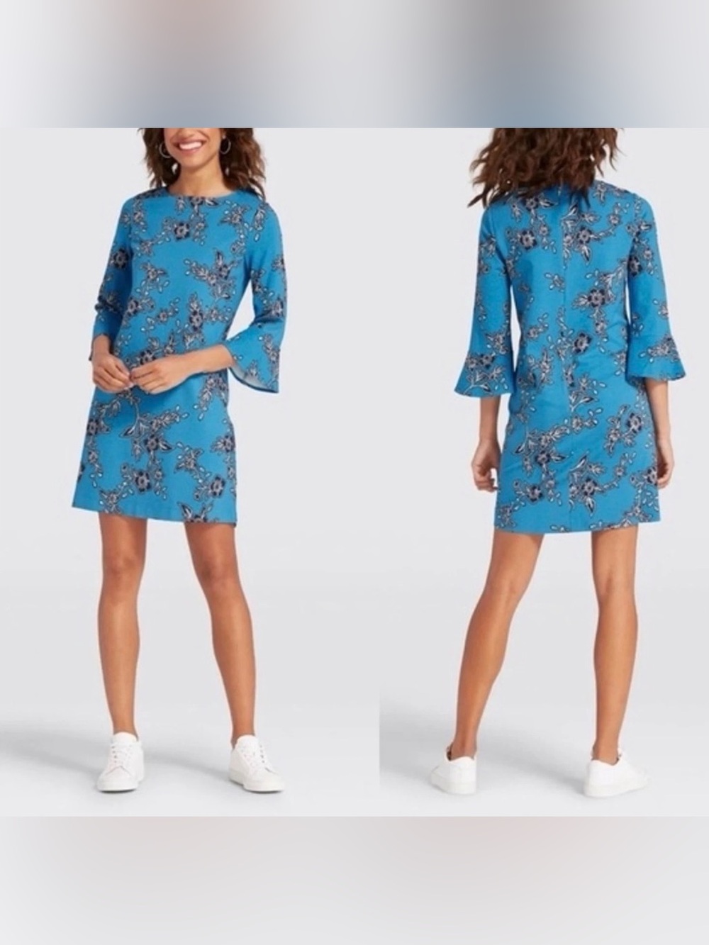 Draper James Geranium Floral 3/4 Bell-Sleeve Shift Dress Stretch Women’s Sz XS